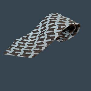 Brown & Gray Geometric Patterned Mens Necktie 54.25" Long Silk Blend